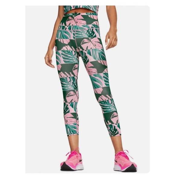 Nike Dri-Fit Women’s Leggings Crop Pink Green Tropical Print S spring active - Picture 1 of 7